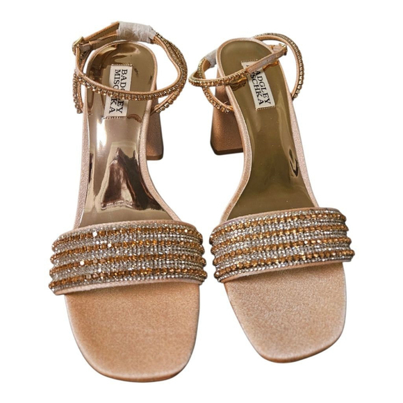 Badgley Mischka Embellished Block Heel Sandals Tan/Gold Size 8.5 - Picture 12 of 12